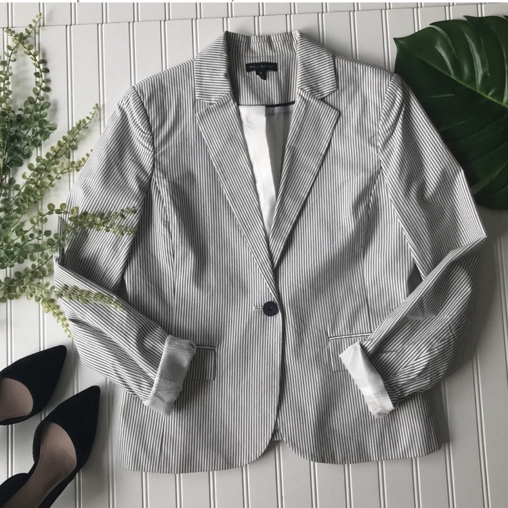 Blazer blue-Grey and white striped structured
